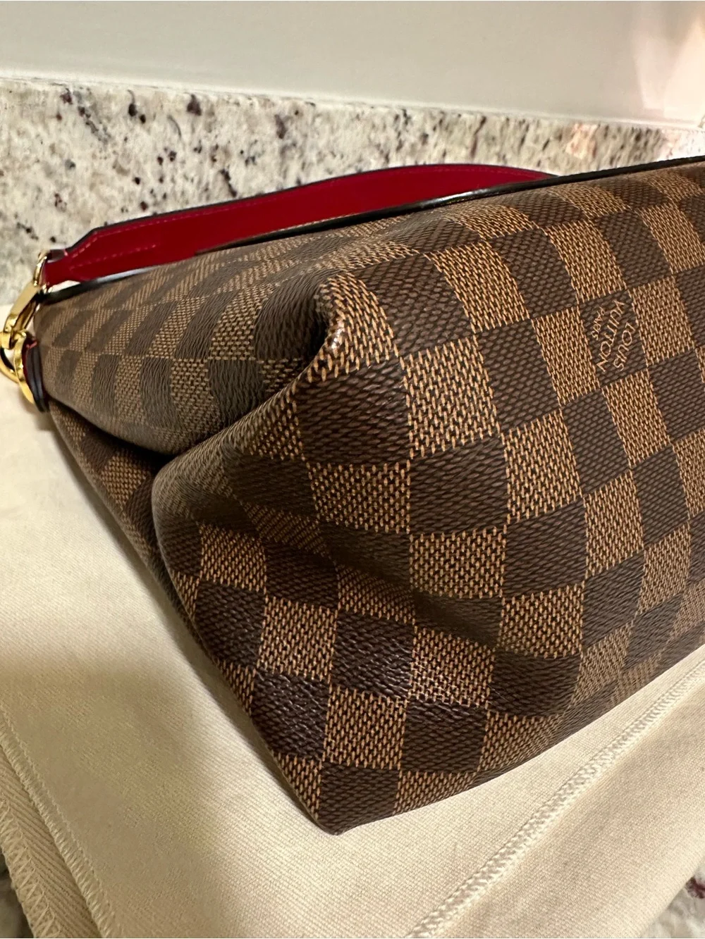 LOUIS VUITTON Beaubourg MM Damier Ebene Shoulder Bag Brown Scarlet Red Purse